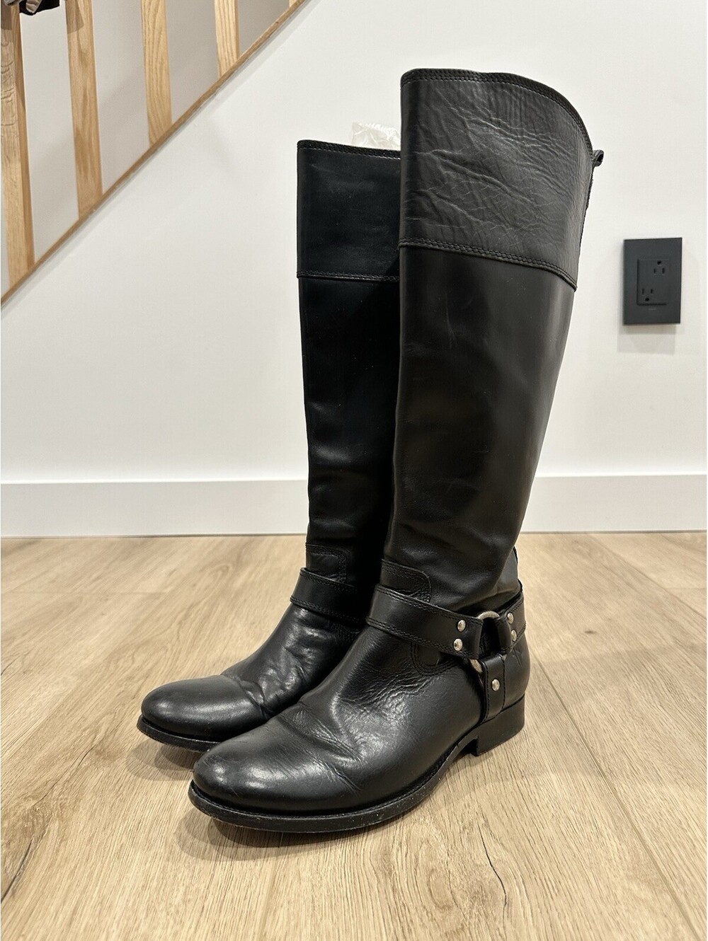 Frye Women's Black Melissa Harness Leather Riding Boots Size 6 B